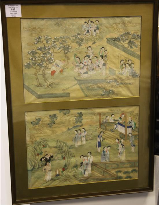 Chinese School, late 19th / early 20th century, two paintings on silk from Chinese Legend of monkey and pig immortals, each image 22.5